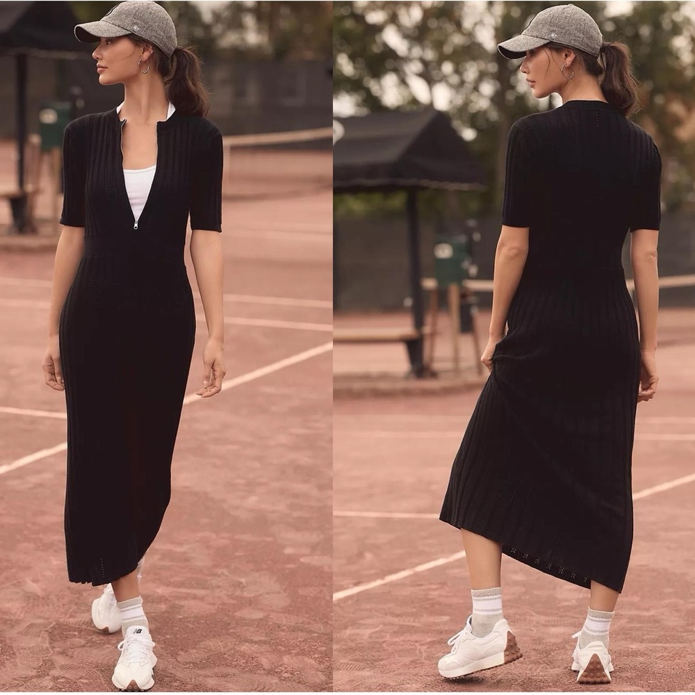 Anthropologie Black Ribbed Midi Dress
